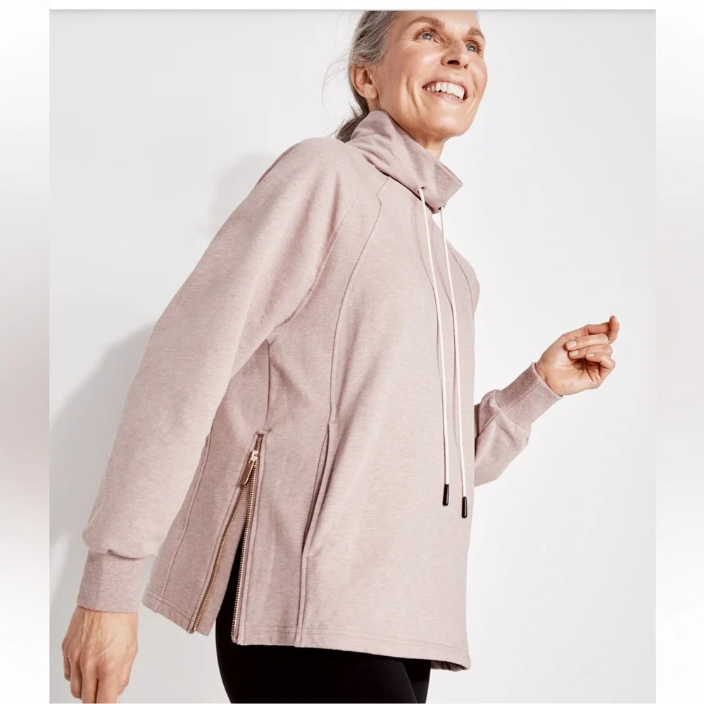 VARLEY Atlas Zip-Detailed Mélange Cotton-Blend Jersey Sweatshirt. Large. Rose. - Picture 9 of 10